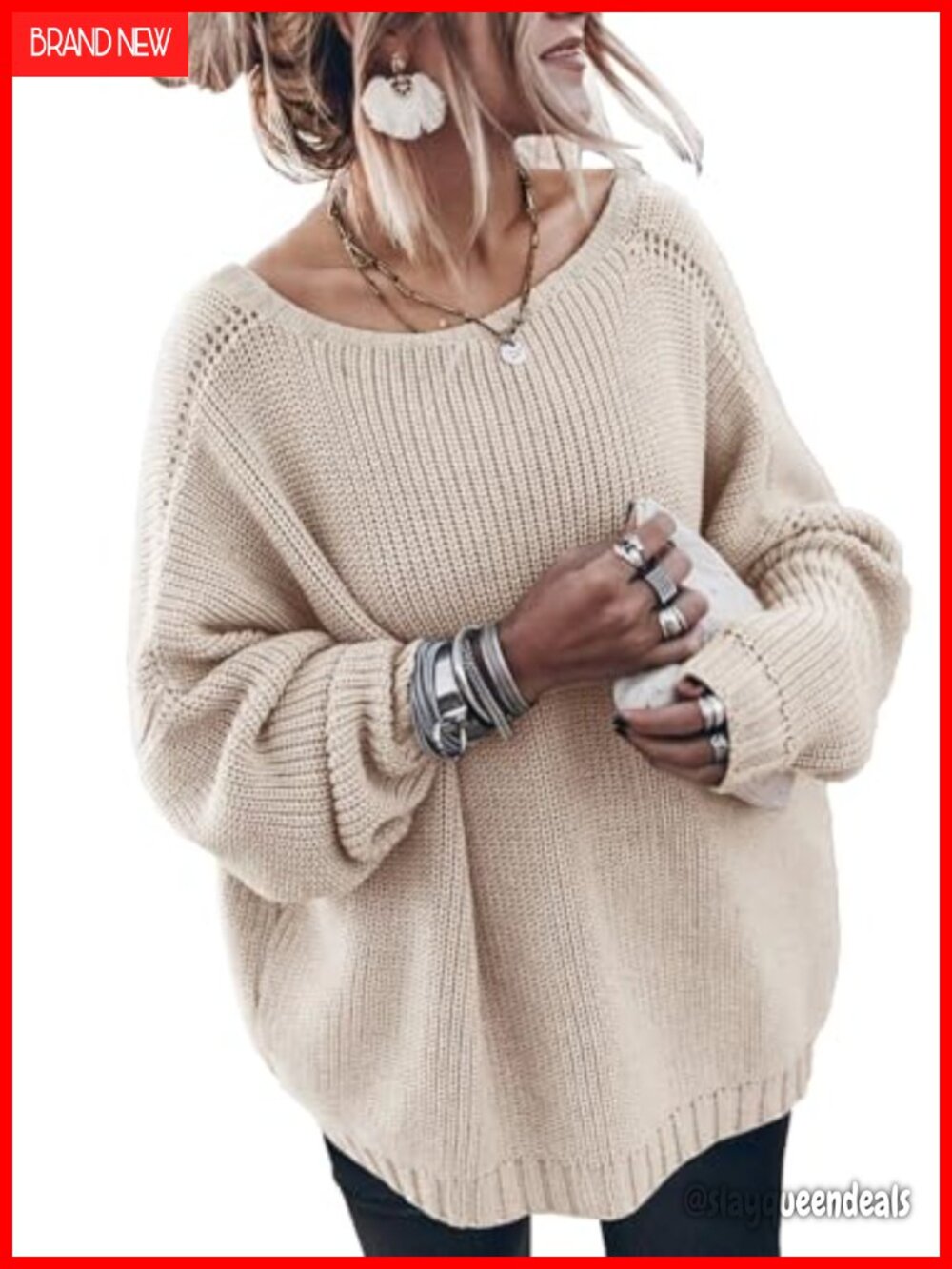 Oversized Cotton Long Sleeve Knit Pullover Sweater Crewneck Loose Fit Jumper